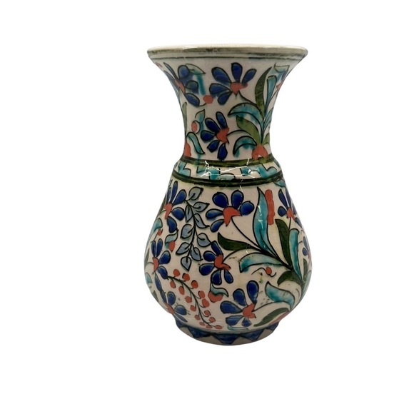 Decorative Mini Blue Red Floral Ceramic Vase Made In Turkey - Picture 3 of 6